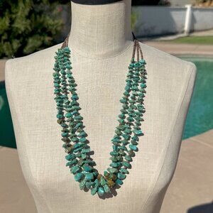 Vintage Navajo 3-Strand Turquoise & Shell Heishi Necklace 27" 119g Natural Stone